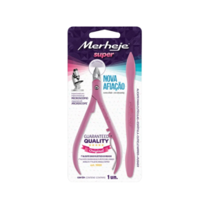 Alicate P/ Cutículas Merheje C/ Espátula Basic Rosa